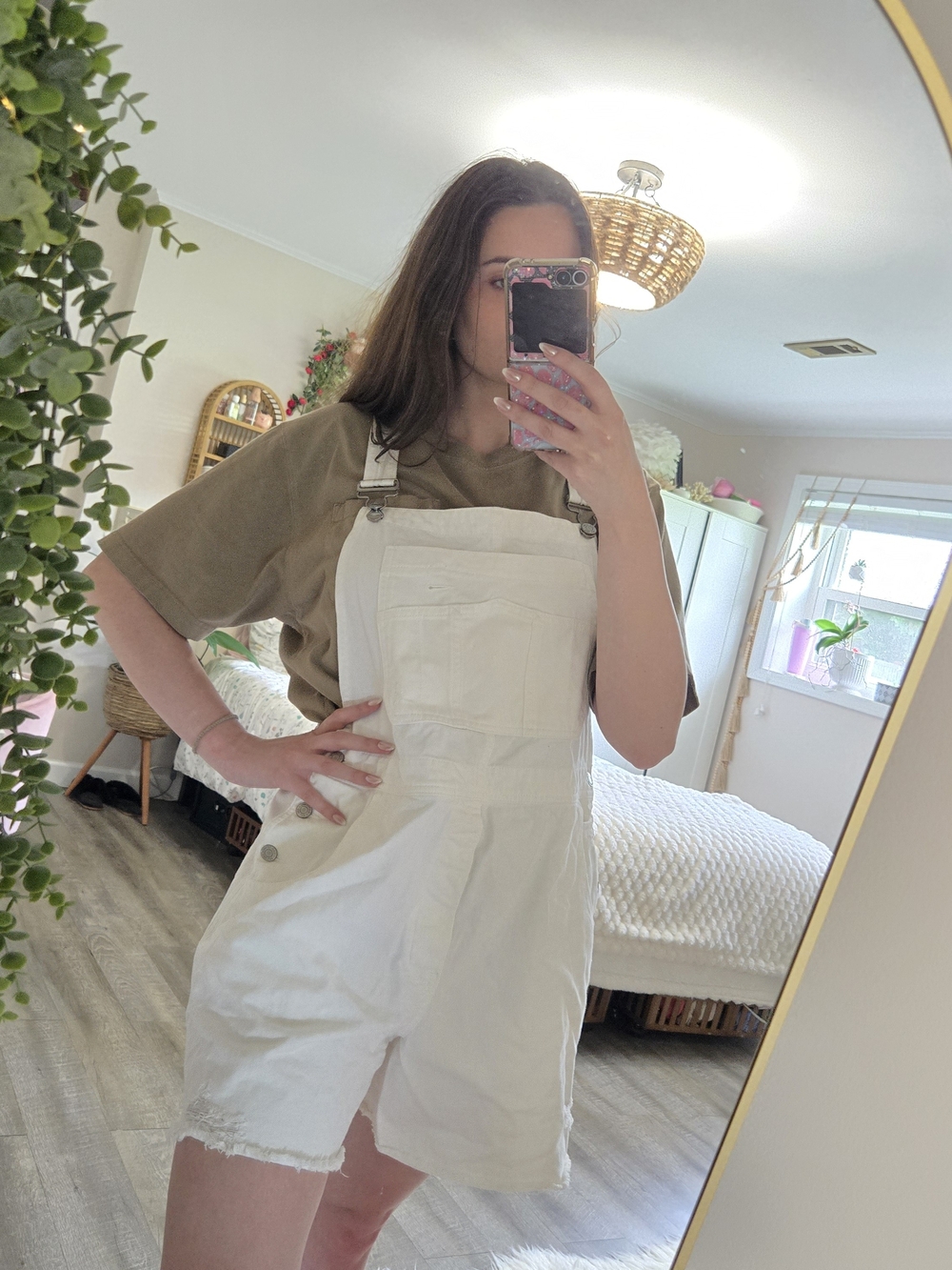 GAP White Denim Overalls Short With Frayed Hem Women's Large